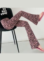 New Pink Leopard High Waist Slim Fit Flare Leggings Spring