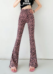 New Pink Leopard High Waist Slim Fit Flare Leggings Spring