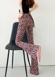 New Pink Leopard High Waist Slim Fit Flare Leggings Spring