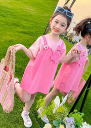 New Pink O Neck False Two Pieces Cotton Girls Dress Summer
