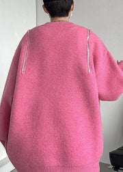 New Pink O Neck Hole Cozy Knit Men Sweater Fall