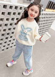 New Pink O-Neck Kids Sweatshirt And Beam Pants Two Pieces Set Spring