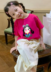 New Pink O Neck Print Cotton Kids Girls T Shirt Summer