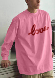 New Pink O Neck Print Cotton Men T Shirt Spring