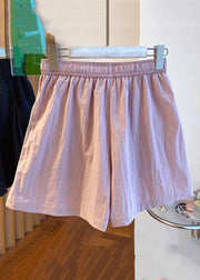 New Pink Pockets Elastic Waist Cotton Shorts Summer