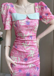 New Pink Print Side Open Cotton Dresses Summer