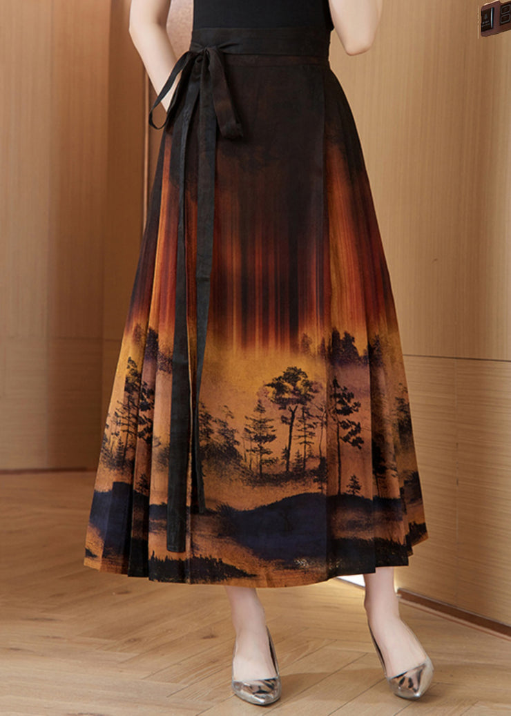 New Print Lace Up High Waist Silk Skirt Summer