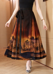 New Print Lace Up High Waist Silk Skirt Summer