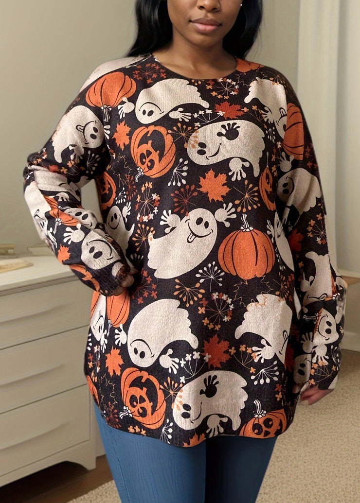 New Print O Neck Knitting Cotton Sweater Long Sleeve