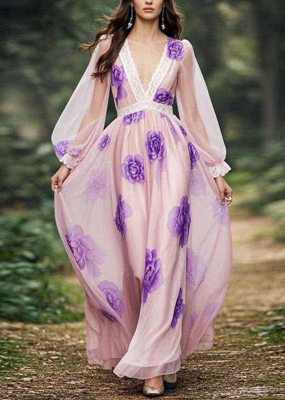 New Print Original Design Chiffon Maxi Dresses Spring