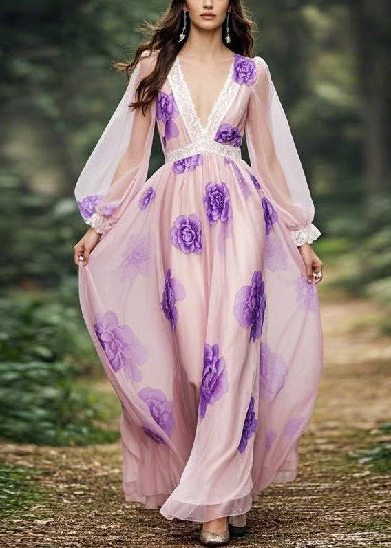 New Print Original Design Chiffon Maxi Dresses Spring