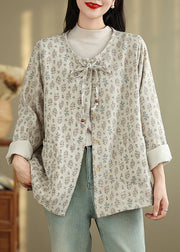 New Print Pockets Button Lace Up Cotton Coat Spring