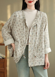 New Print Pockets Button Lace Up Cotton Coat Spring