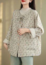 New Print Pockets Button Lace Up Cotton Coat Spring