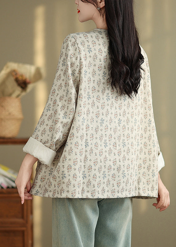 New Print Pockets Button Lace Up Cotton Coat Spring