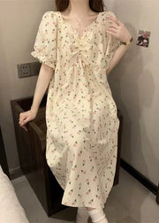 New Print Wrinkled Cotton Pajamas Long Dress Butterfly Sleeve