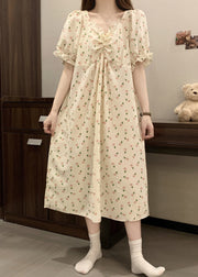 New Print Wrinkled Cotton Pajamas Long Dress Butterfly Sleeve