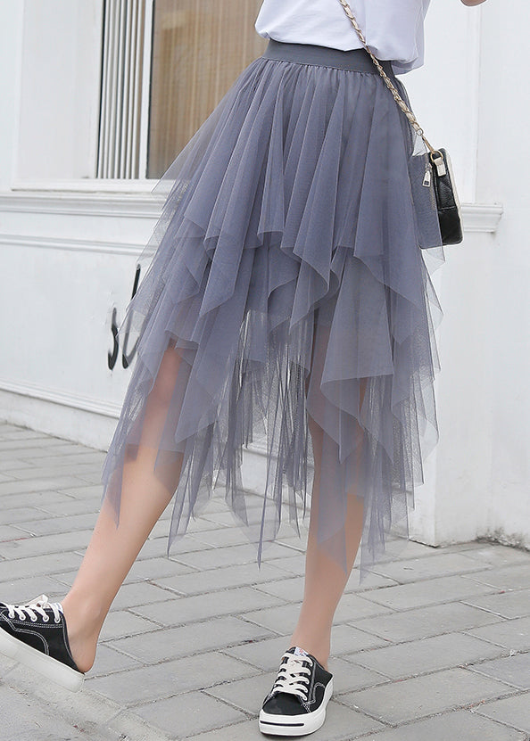 New Purple Asymmetrical Elastic Waist Tulle Skirt Summer