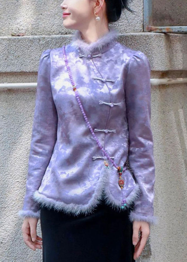 New Purple Button Patchwork Thick Coats Spring