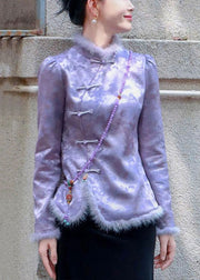 New Purple Button Patchwork Thick Coats Spring