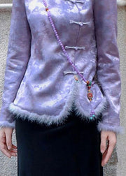 New Purple Button Patchwork Thick Coats Spring