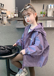 New Purple Drawstring Patchwork Girls Hoodie Coat Fall