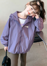 New Purple Drawstring Patchwork Girls Hoodie Coat Fall