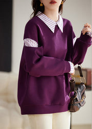 New Purple Peter Pan Collar Patchwork False Two Pieces Cotton Sweatshirt Fall