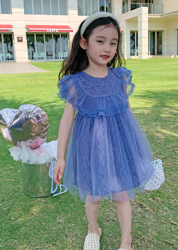 New Purple Ruffled Patchwork Tulle Kids Girls Princess Dresses Summer