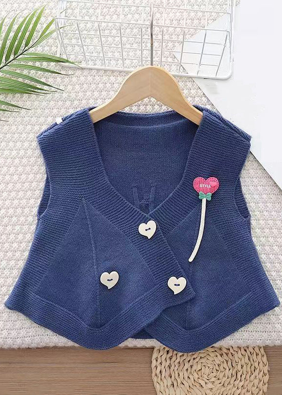 New Purple V Neck Button knitting Cotton Girls Waistcoat Sleeveless