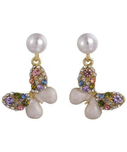 New Rainbow Alloy Zircon Pearl Butterfly Stud Earrings