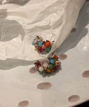 New Rainbow Sterling Silver Crystal Floral Stud Earrings