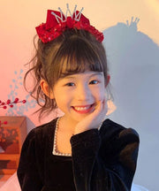 New Red Alloy Fabric Bow Sequins Ribbon Kids Hairpin Two Piece Set