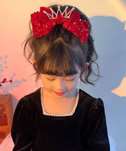 New Red Alloy Fabric Bow Sequins Ribbon Kids Hairpin Two Piece Set