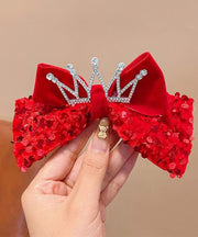 New Red Alloy Fabric Bow Sequins Ribbon Kids Hairpin Two Piece Set