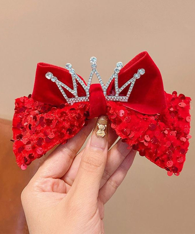 New Red Alloy Fabric Bow Sequins Ribbon Kids Hairpin Two Piece Set