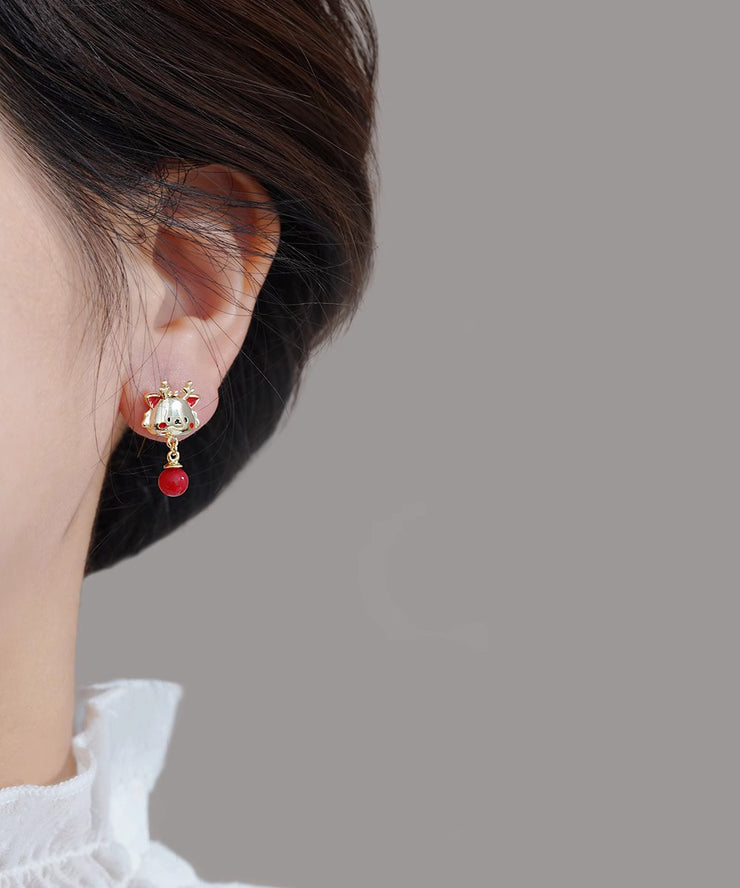 New Red Alloy The Year Of the Loong Pearl Drop Earrings