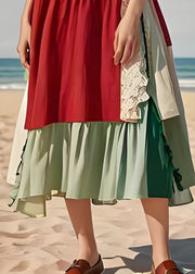 New Red Asymmetrical Design Patchwork Cotton Dresses Summer