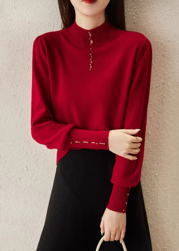 New Red Hollow Out Solid Wool Knit Sweater Spring