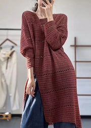 New Red O Neck Hollow Out Side Open Knit Dress Spring