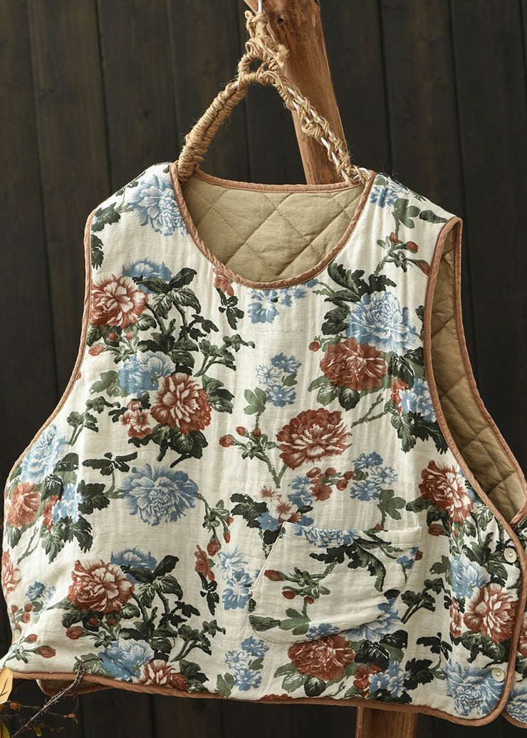 New Red O Neck Print Fine Cotton Filled Vest Sleeveless