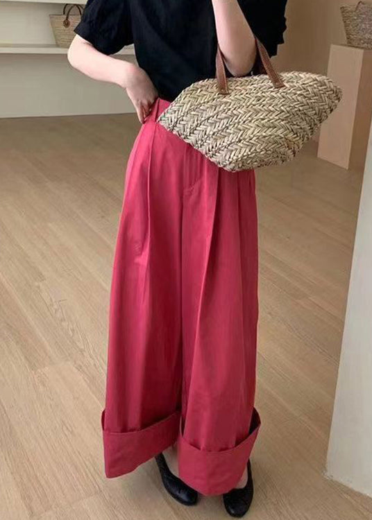 New Red Pockets High Waist Patchwork Cotton Wide Leg Pants Fall