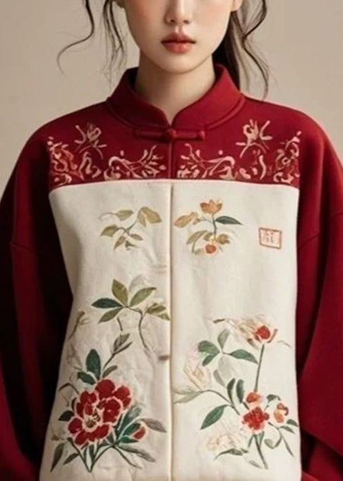 New Red Print Patchwork Cotton Pullover Sweatshirt Fall