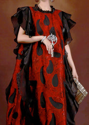 New Red Print Ruffled Patchwork Long Dresses Summer