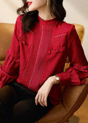 New Red Ruffled Original Design Cotton Shirt Spring