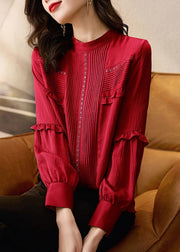 New Red Ruffled Original Design Cotton Shirt Spring