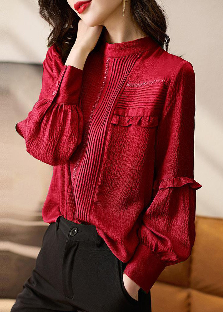 New Red Ruffled Original Design Cotton Shirt Spring