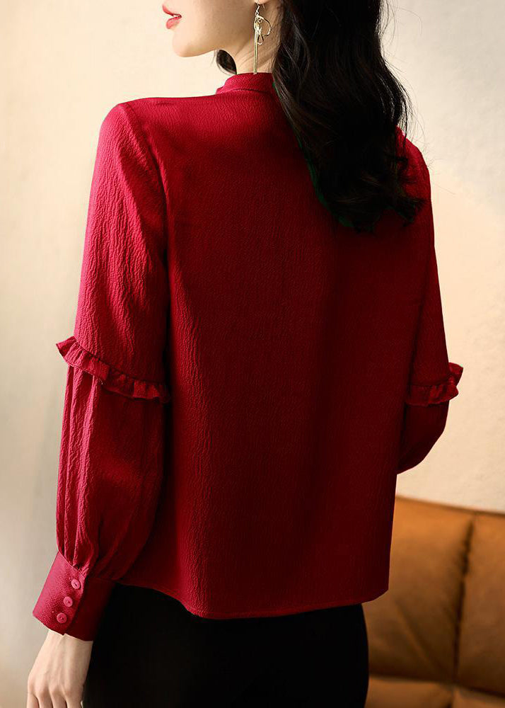 New Red Ruffled Original Design Cotton Shirt Spring