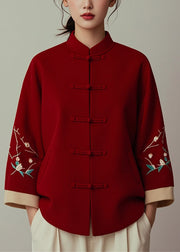 New Red Stand Collar Button Print Cotton Coat Spring