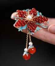 New Red Sterling Silver Overgild Pearl Crystal Tassel Brooches